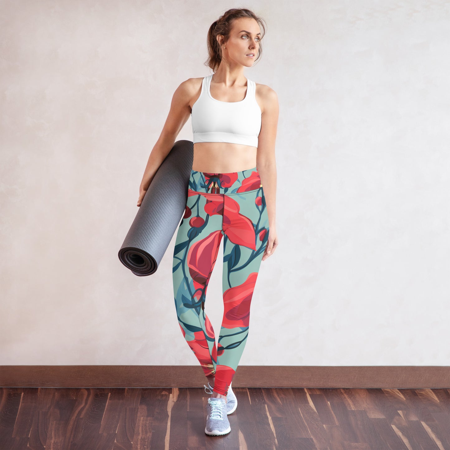 Women's Yoga Leggings Floral Sturt's Desert Pea Print | Stylish, Comfortable Activewear