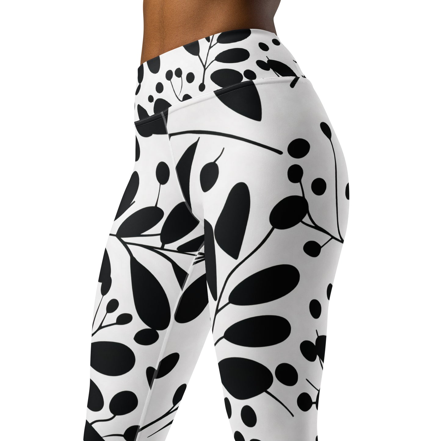 Women's Yoga Leggings Black and White Eucalyptus - Stylish Comfort for Yoga Practice