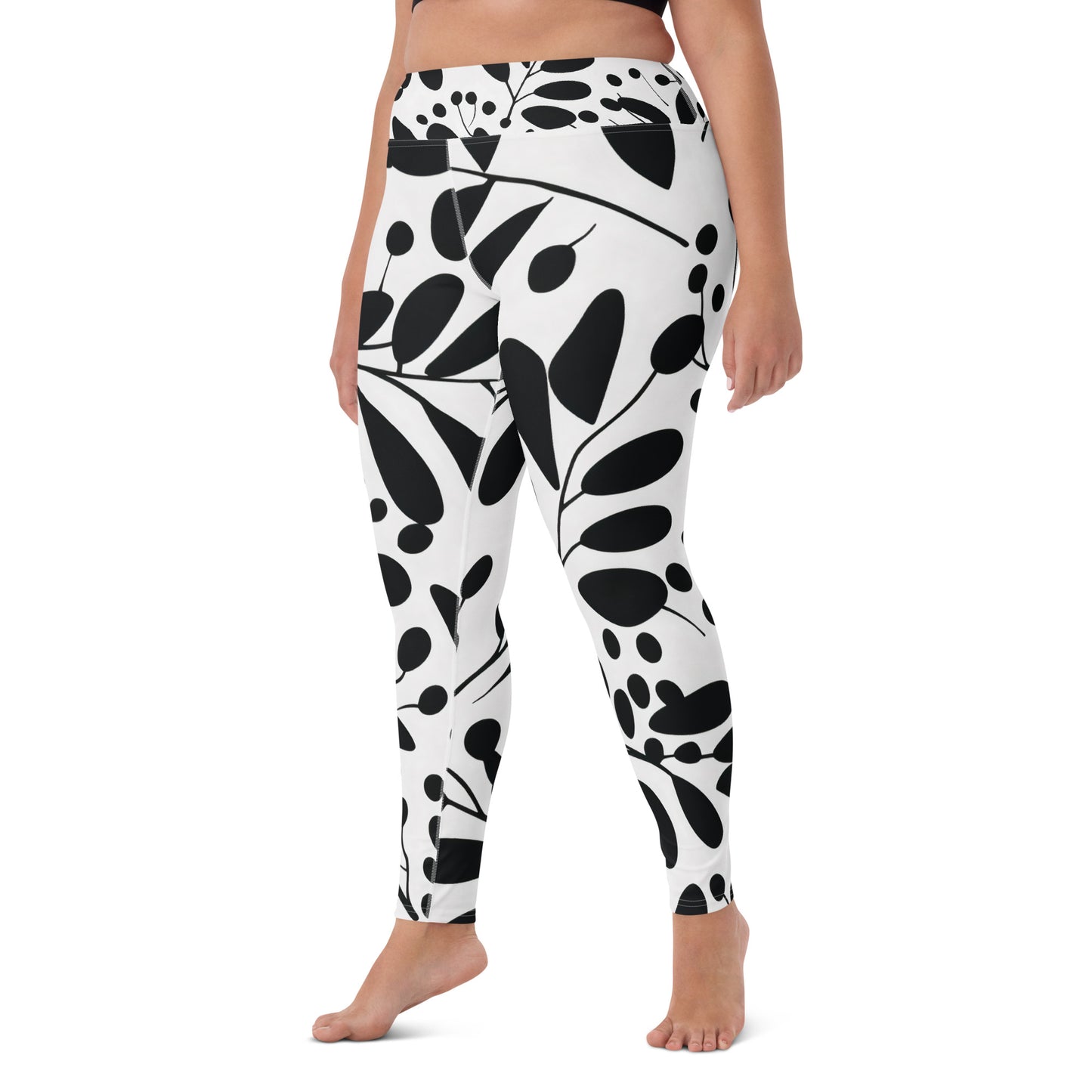 Women's Yoga Leggings Black and White Eucalyptus - Stylish Comfort for Yoga Practice