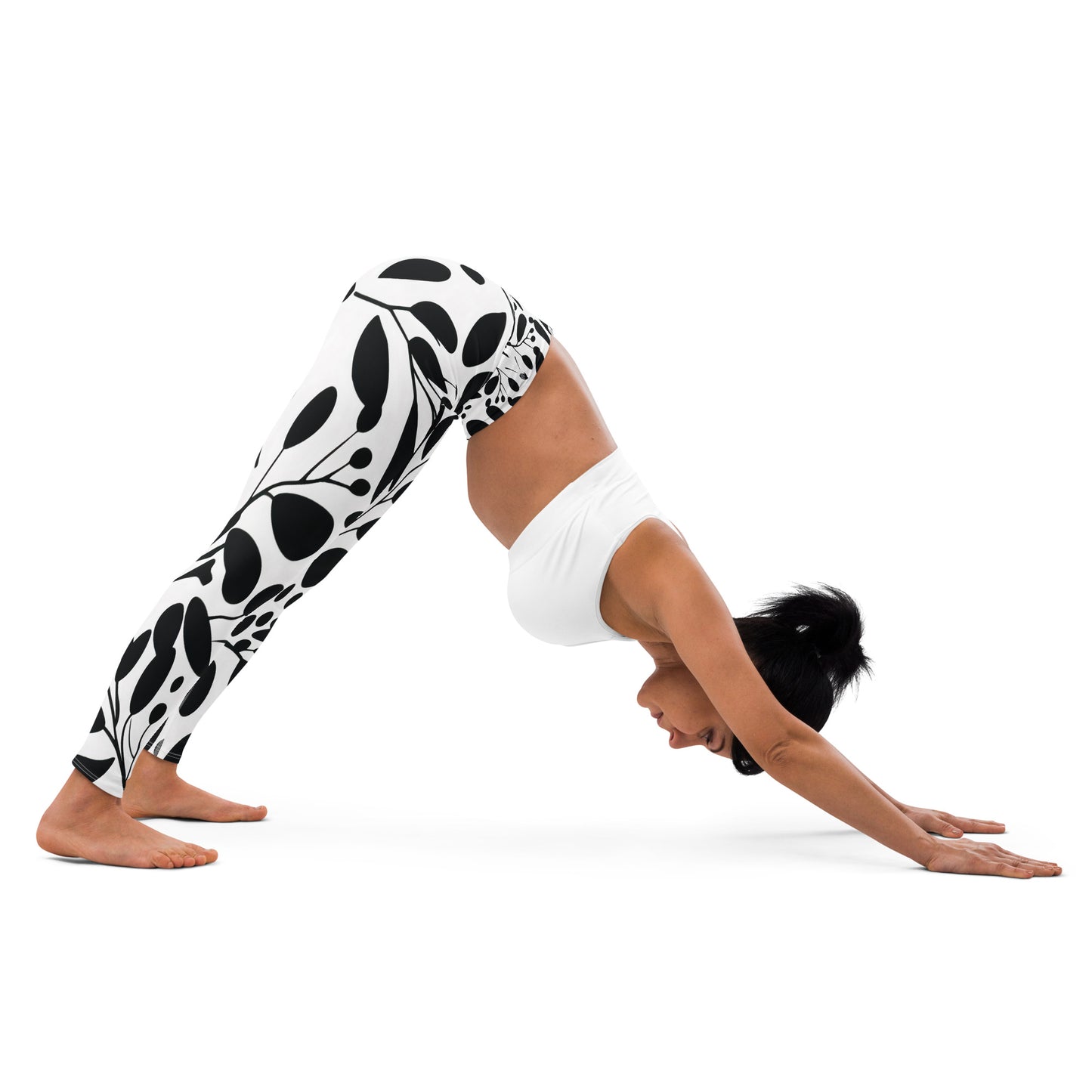 Women's Yoga Leggings Black and White Eucalyptus - Stylish Comfort for Yoga Practice