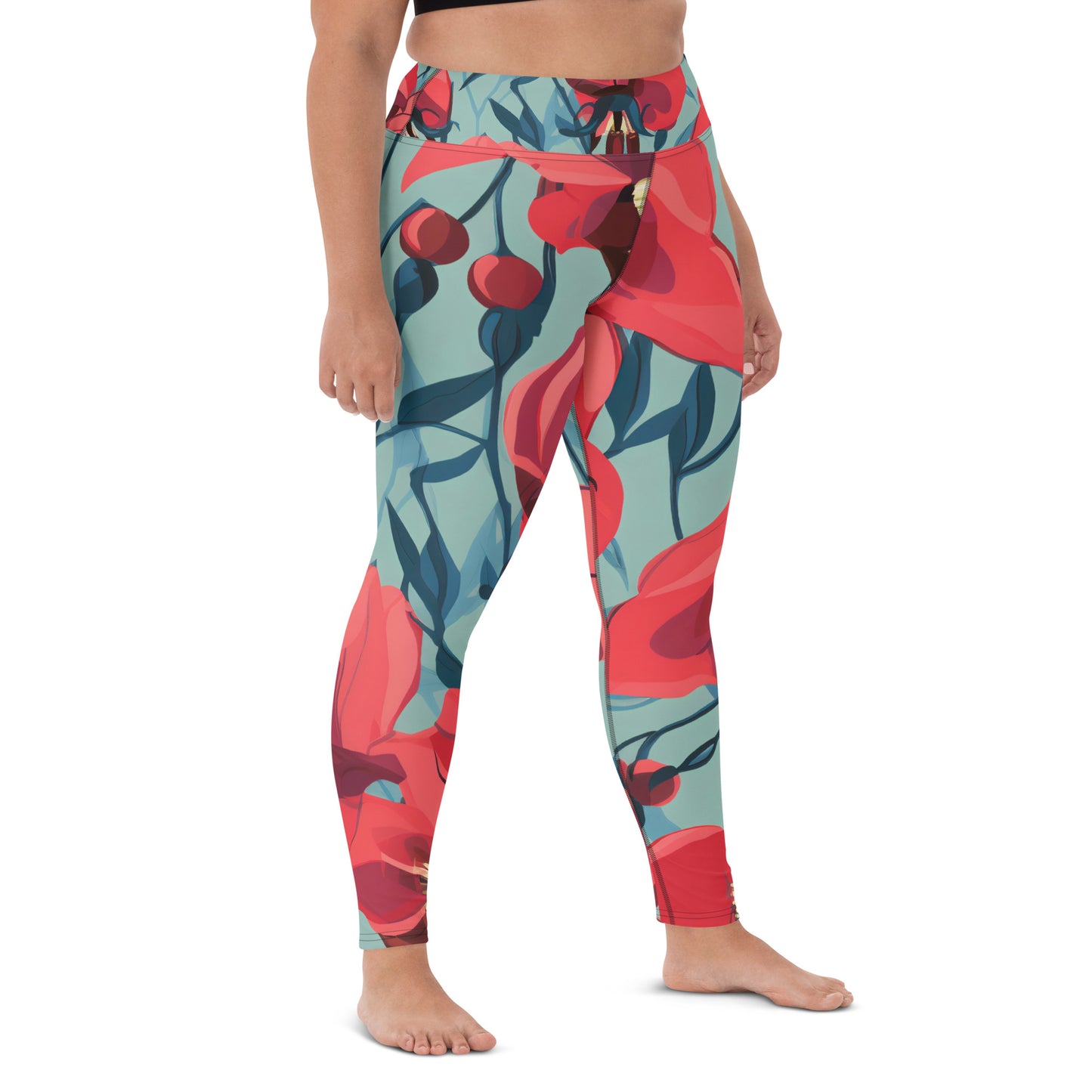 Women's Yoga Leggings Floral Sturt's Desert Pea Print | Stylish, Comfortable Activewear