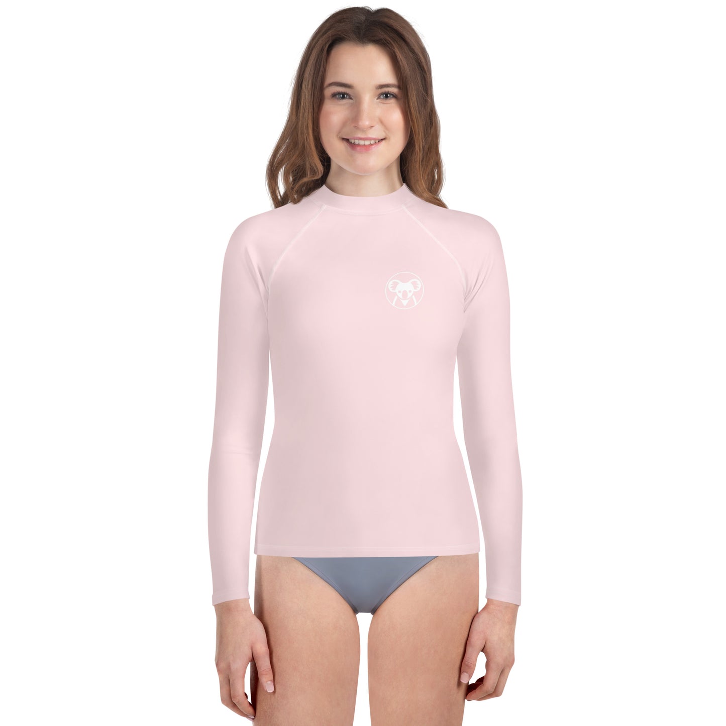 K is for Koala Youth Rash Guard | Minimalist UV Protective Shirt for Tweens in Light Pink