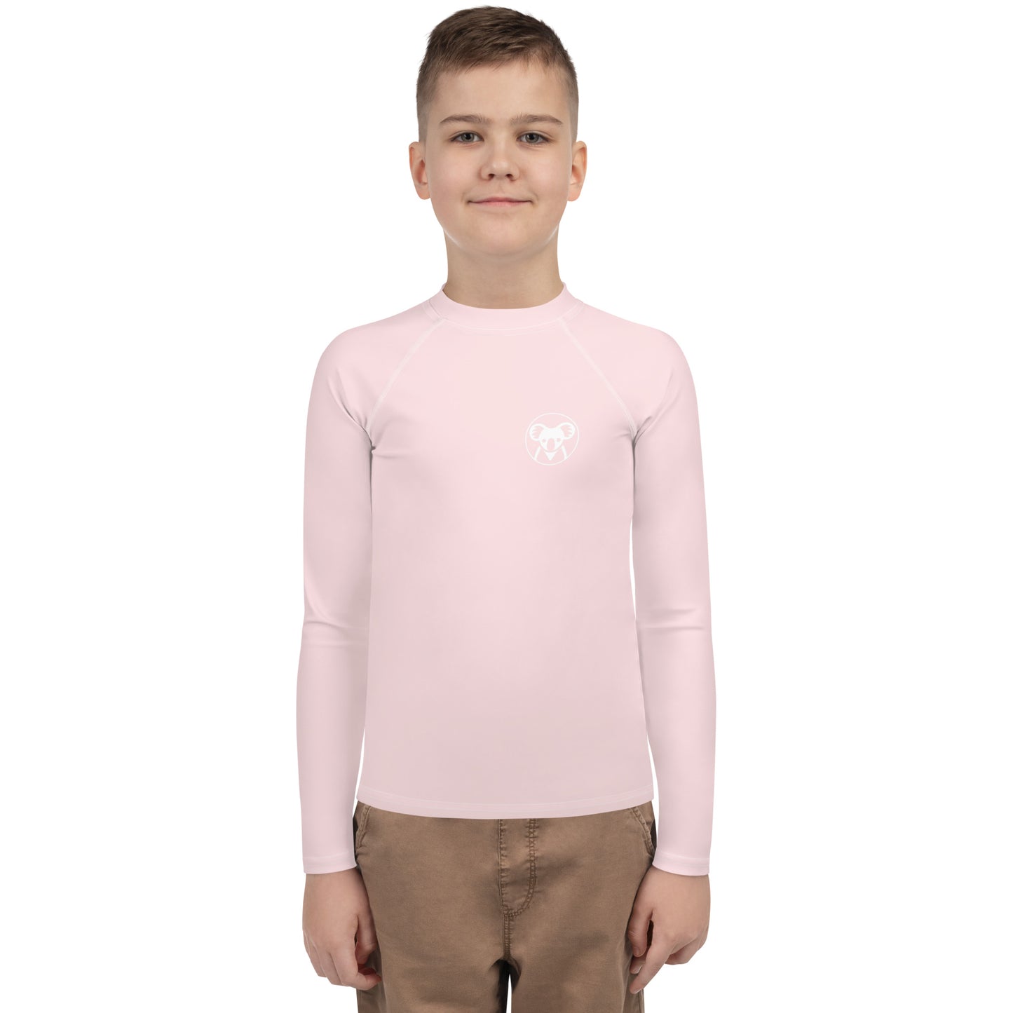 K is for Koala Youth Rash Guard | Minimalist UV Protective Shirt for Tweens in Light Pink