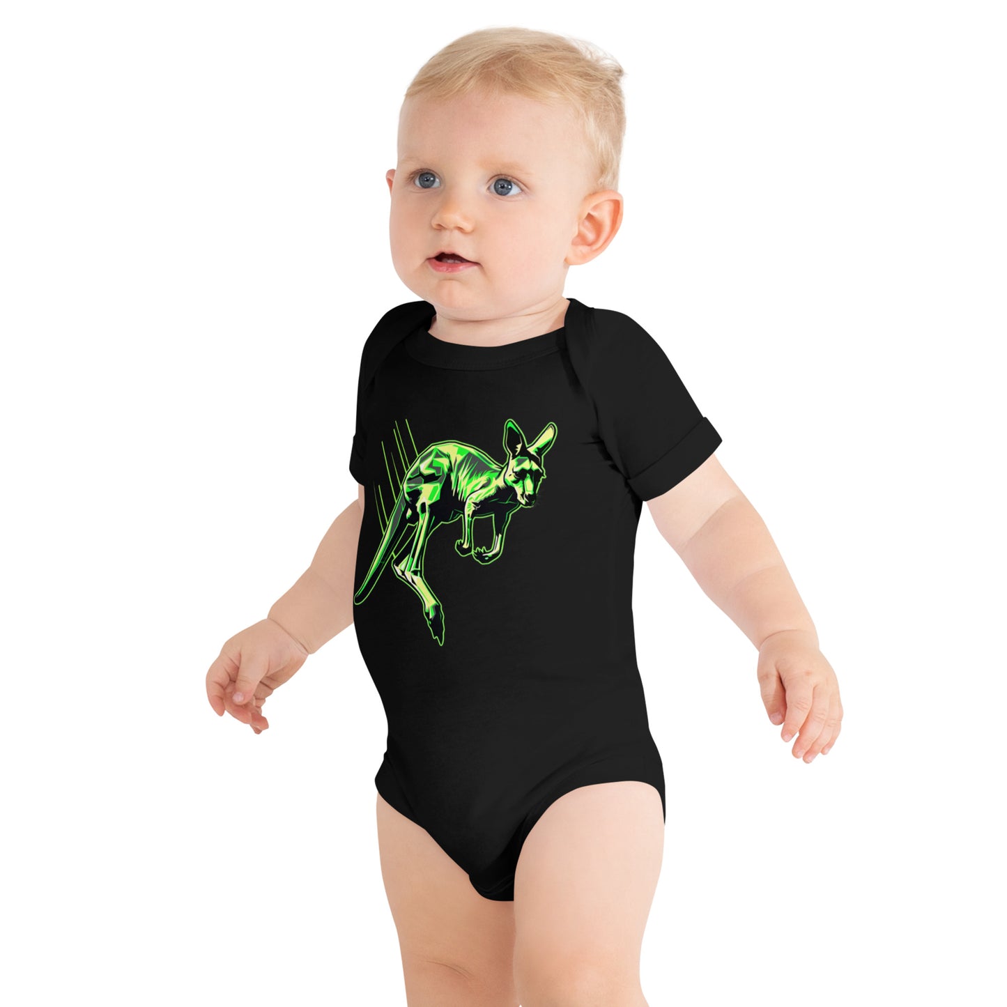 Roo Glow Baby Bodysuit | Neon Green Australian Kangaroo Baby Onesie