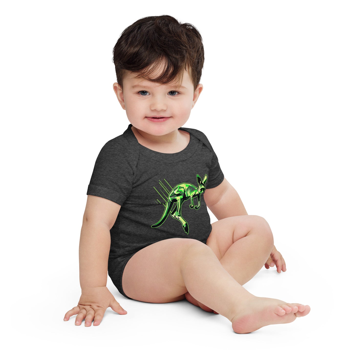 Roo Glow Baby Bodysuit | Neon Green Australian Kangaroo Baby Onesie