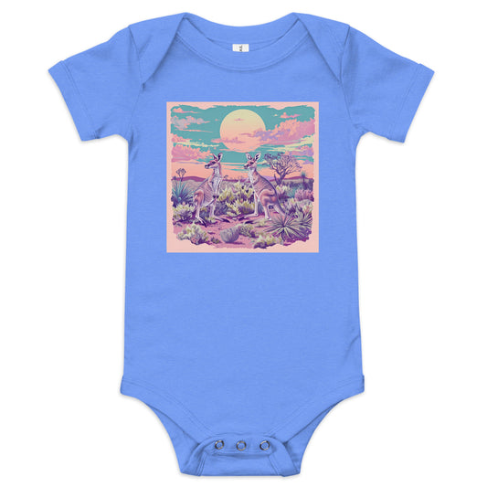 Kangaroo Blue Revival Baby Bodysuit | Australian 80s Retro Kangaroo Onesie