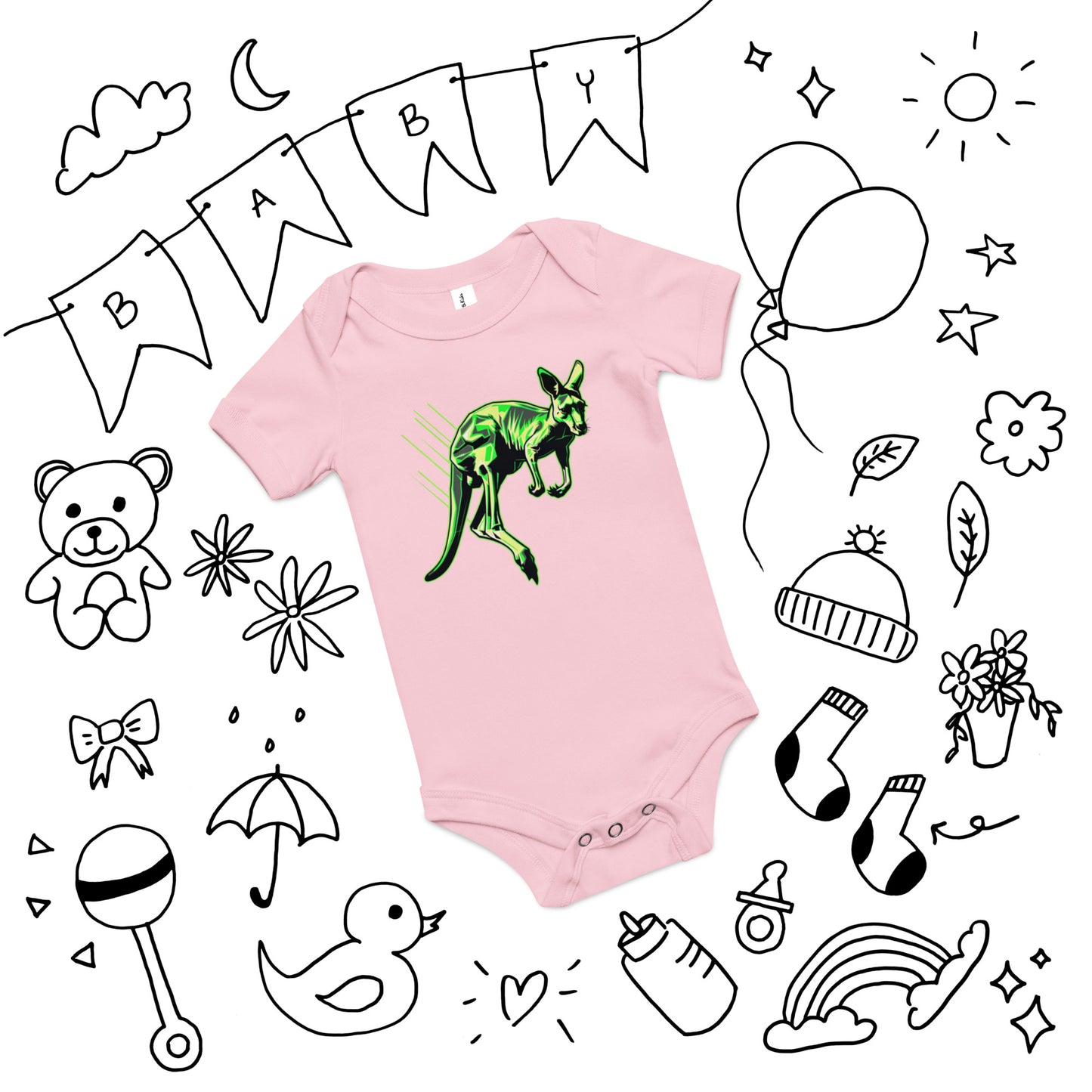 Roo Glow Baby Bodysuit | Neon Green Australian Kangaroo Baby Onesie