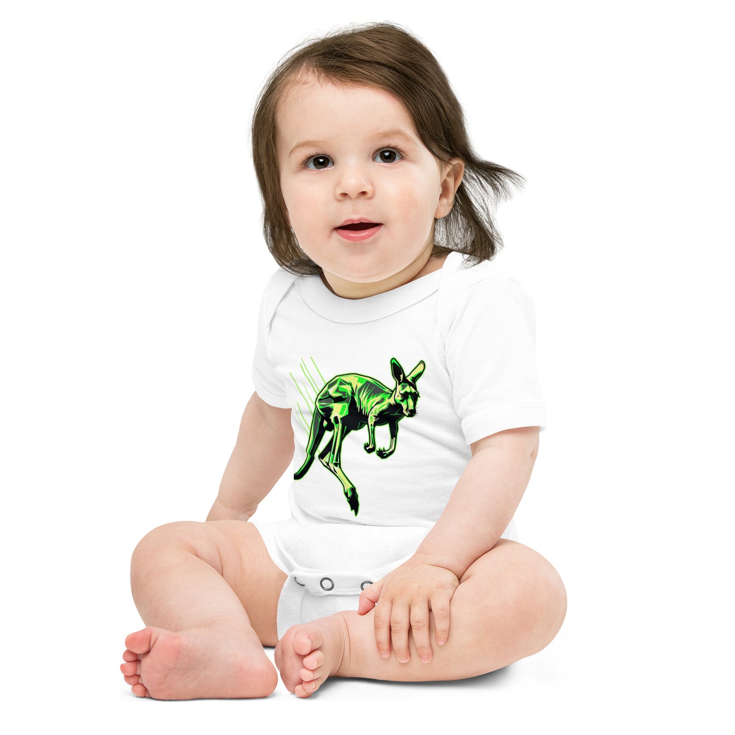 Roo Glow Baby Bodysuit | Neon Green Australian Kangaroo Baby Onesie