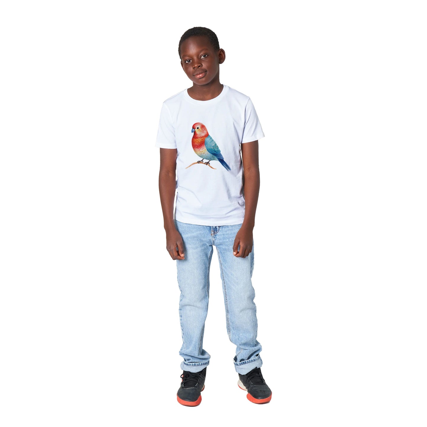 Organic Kids Crewneck T-shirt Rosie Rosella Bird Multi-color