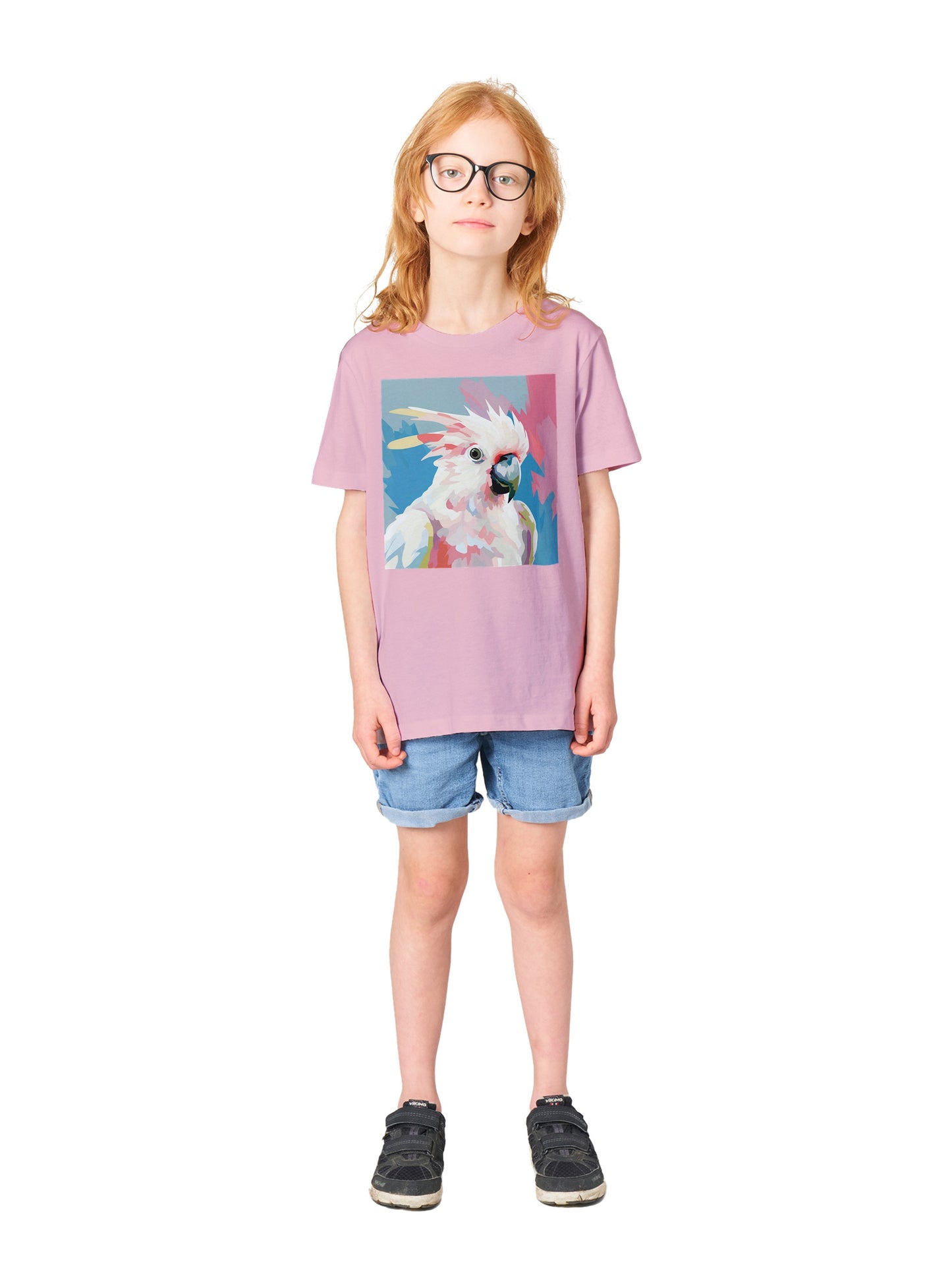 Organic Kids Crewneck T-shirt Cockatoo Pop | Cute Bird Design for Children