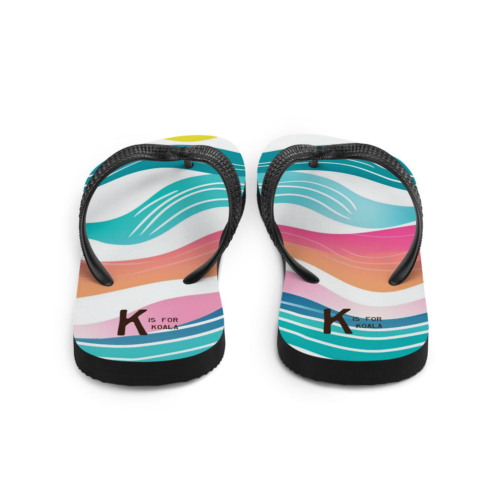 K is for Koala Neon Wave Sole Mates | Unisex Beach Flip Flops