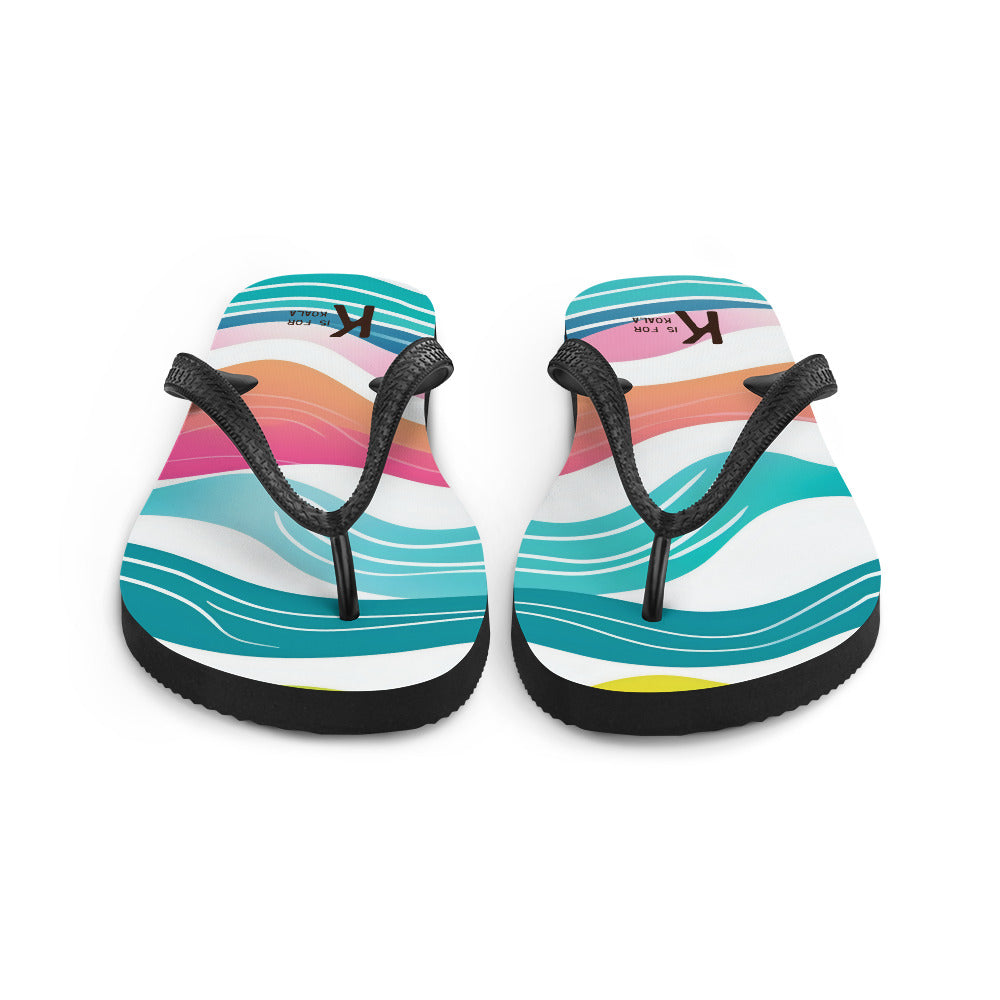 K is for Koala Neon Wave Sole Mates | Unisex Beach Flip Flops