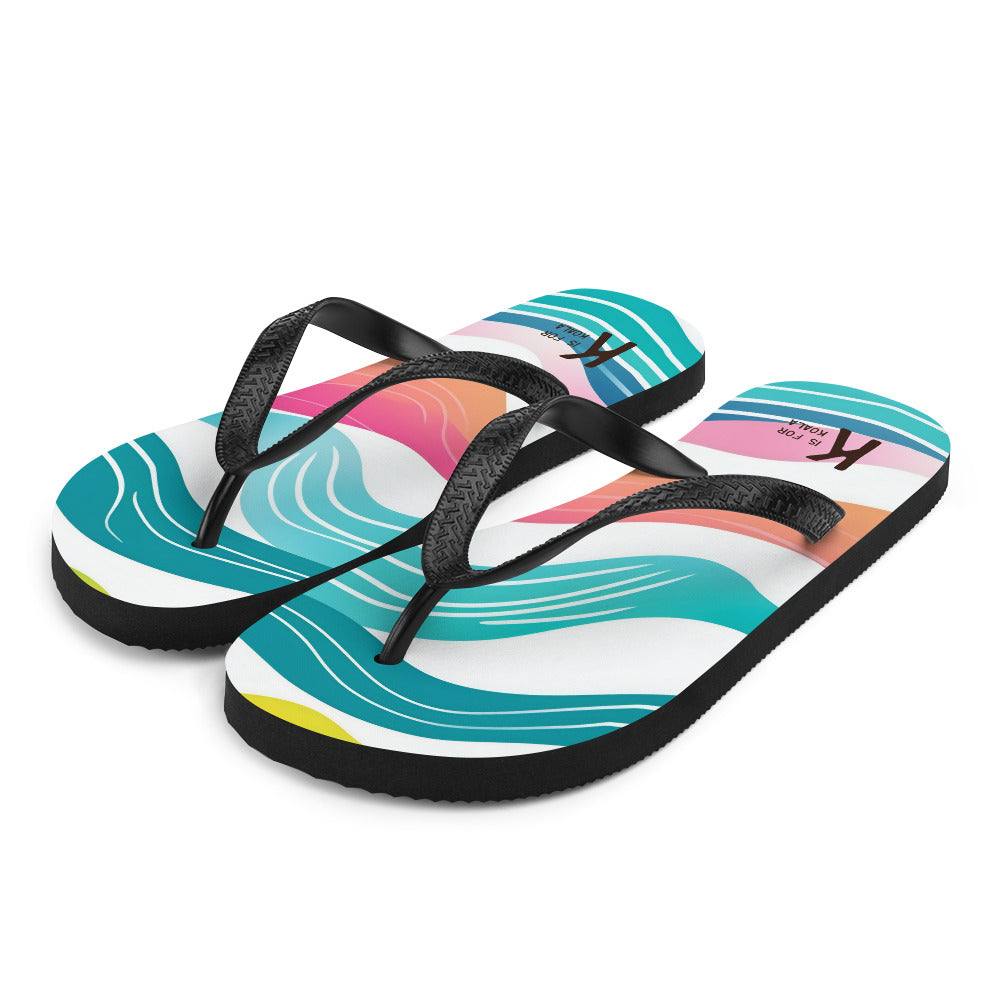 K is for Koala Neon Wave Sole Mates | Unisex Beach Flip Flops