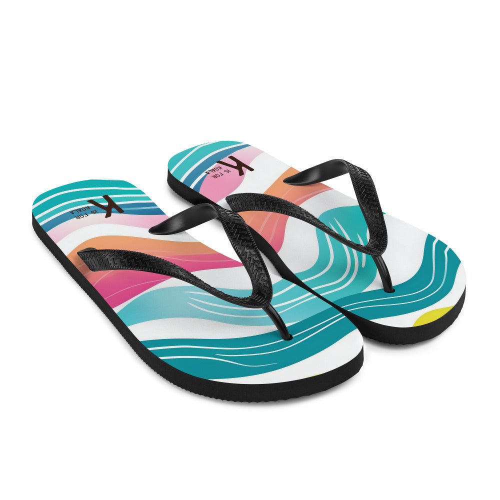 K is for Koala Neon Wave Sole Mates | Unisex Beach Flip Flops