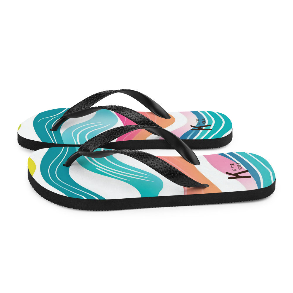 K is for Koala Neon Wave Sole Mates | Unisex Beach Flip Flops