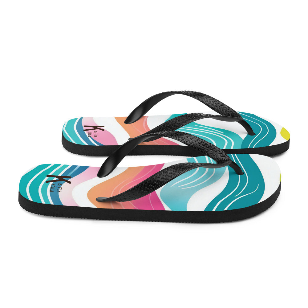 K is for Koala Neon Wave Sole Mates | Unisex Beach Flip Flops