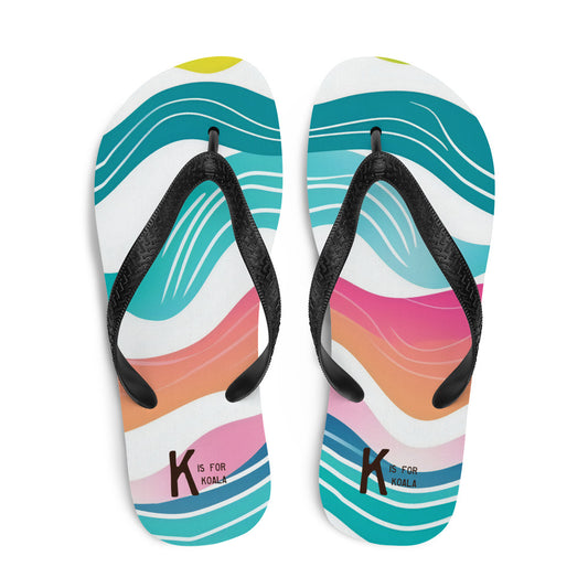 K is for Koala Neon Wave Sole Mates | Unisex Beach Flip Flops