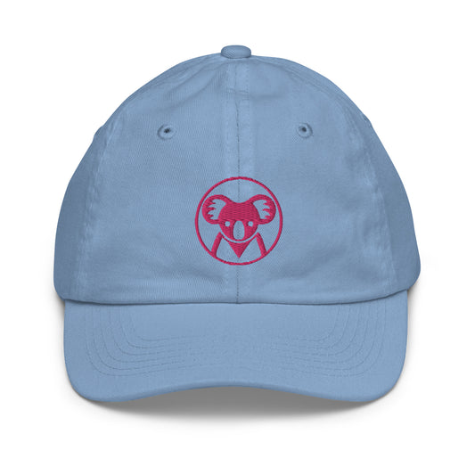 K is for Koala Blue Youth Baseball Cap | Cool 80s Neon Pink Koala Hat