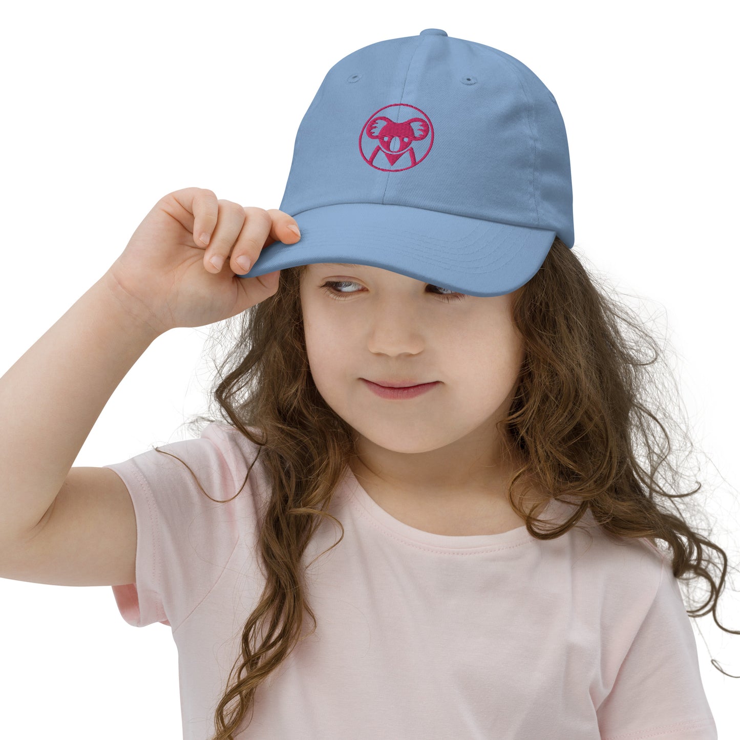 K is for Koala Blue Youth Baseball Cap | Cool 80s Neon Pink Koala Hat