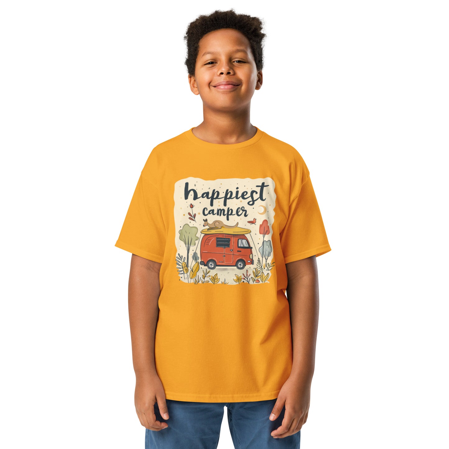 Youth Tee with Happy Camper Print | Australian Animal Kids Shirt | 100% Cotton