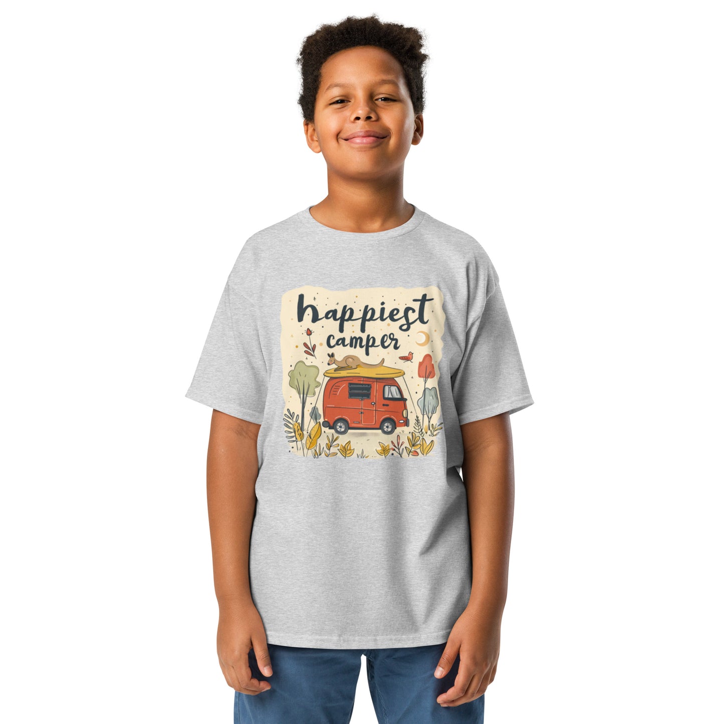 Youth Tee with Happy Camper Print | Australian Animal Kids Shirt | 100% Cotton