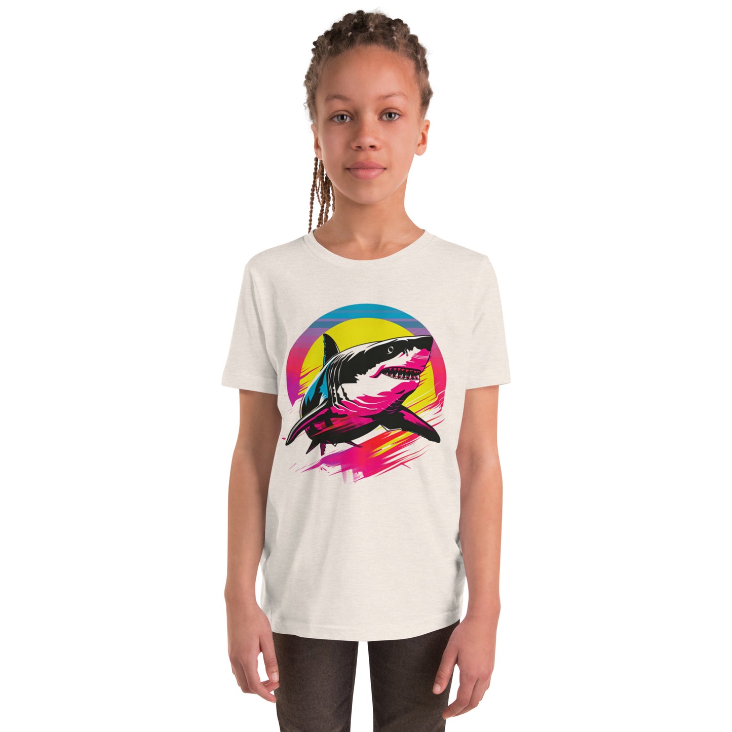 Neon Sharkwave Youth T-Shirt | Retro Australian Shark Tee for Tweens