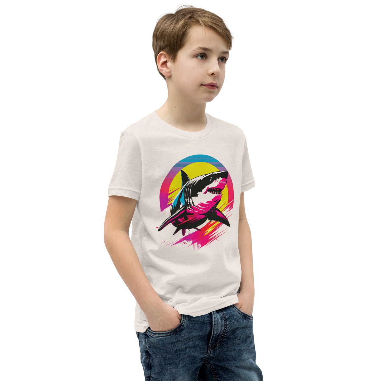 Neon Sharkwave Youth T-Shirt | Retro Australian Shark Tee for Tweens