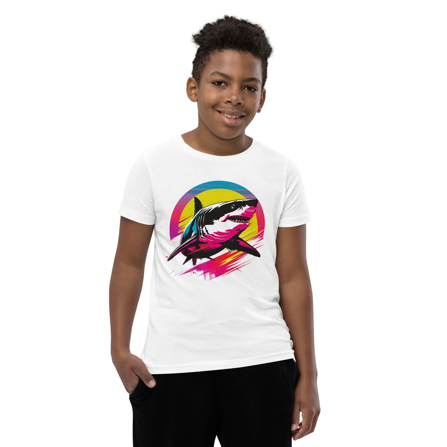 Neon Sharkwave Youth T-Shirt | Retro Australian Shark Tee for Tweens