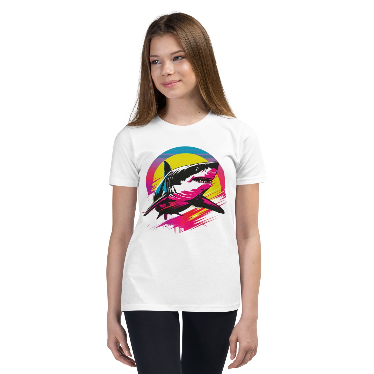 Neon Sharkwave Youth T-Shirt | Retro Australian Shark Tee for Tweens